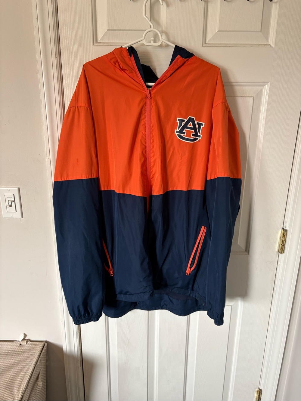 Auburn Two-Tone Orange & Navy Hooded Windbreaker Jacket